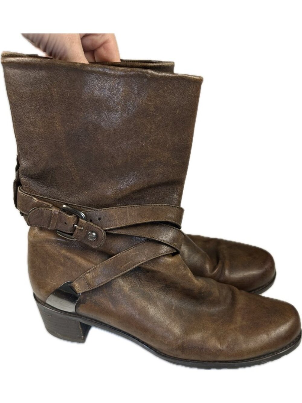 Stuart Weitzman ranch dressing Riding Moto Biker boots Brown 8.5 M